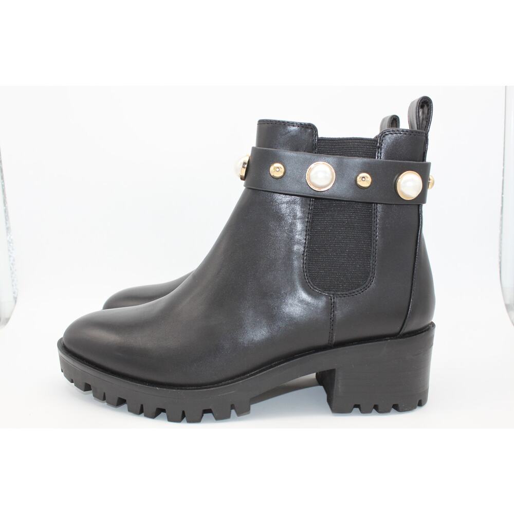 NWT Karl Lagerfeld Paris Pola Black Smooth Calf Lea Gold Pearl Boots Size 7.5M - Picture 4 of 13